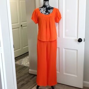 🆕️ 🧡Victoria Dunn Lounge🧡 - Tangerine Orange Cotton Gauze 2-Piece Pant Set